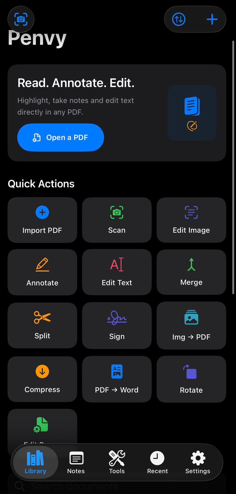 PDF Editor AI home screen